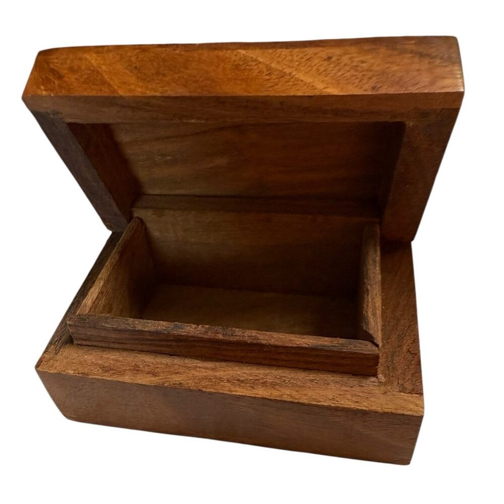 Vintage Solid Wooden Mini Storage Box with Brass Flower In-Lay